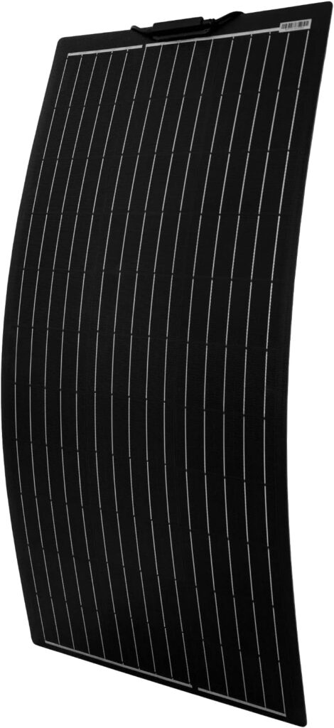 100W black reinforced narrow semi-flexible solar panel with a durable ETFE coating