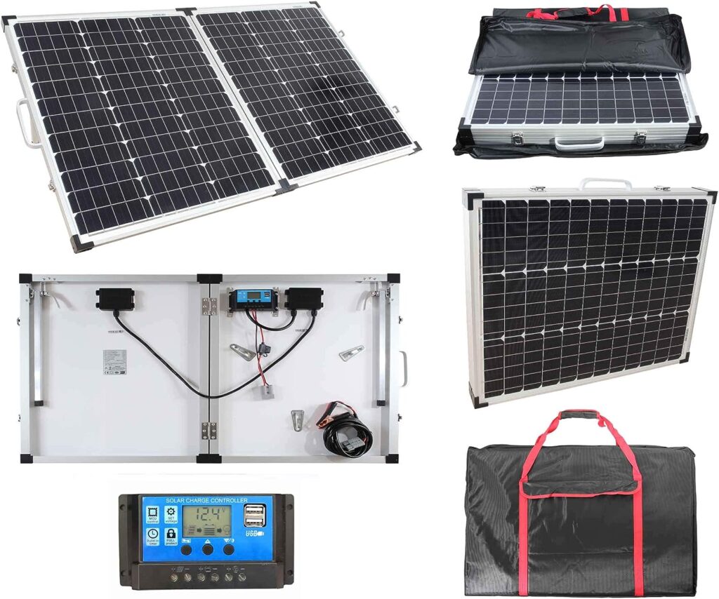100w Folding Solar Panel Mono Crystalline 12v or 24v Portable Battery Charger Kit Camping Caravan Boat Off Grid with bag and charge controller
