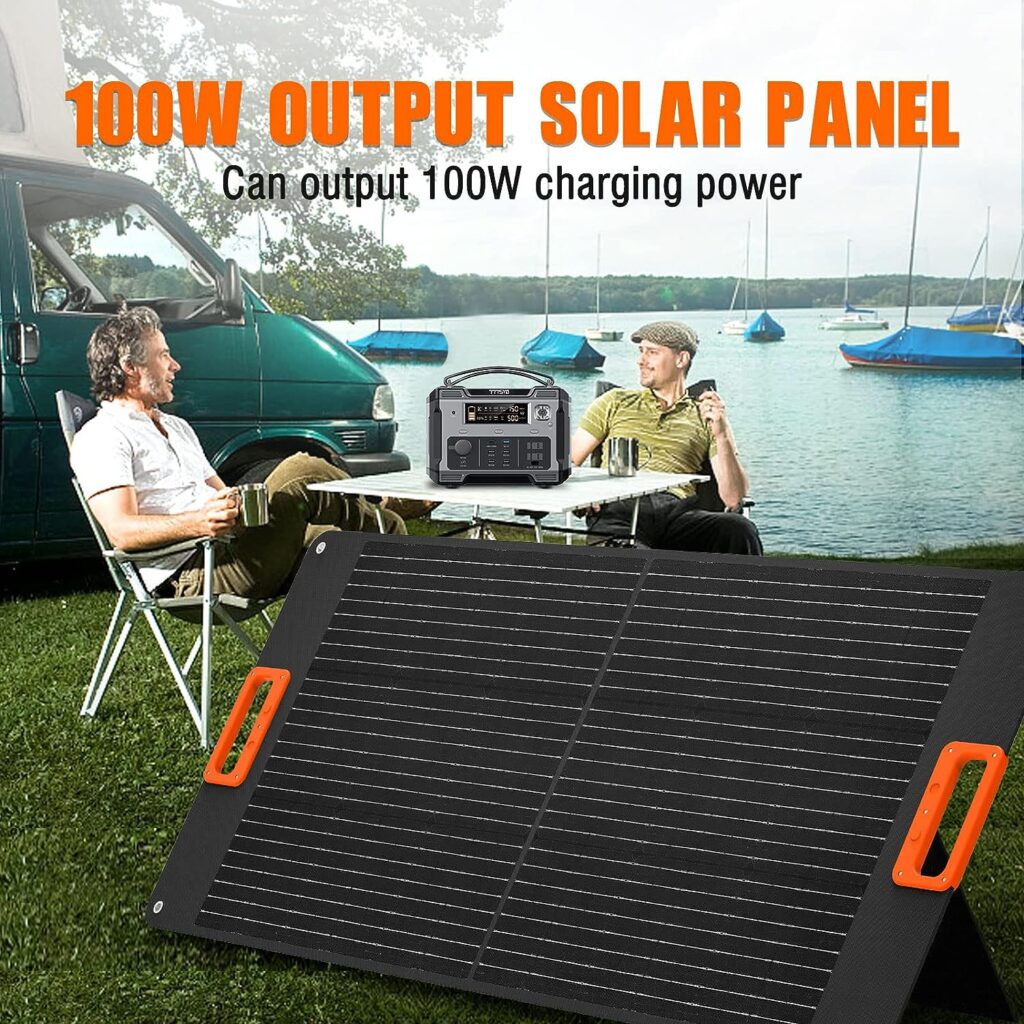 100W Solar Panel, Portable Solar Panel Kit for Power Station, Foldable Monocrystalline Solar Cell Solar Charger with USB Outputs for Outdoor Camping Phones Off-grid Home, Up To 23% High Conversion