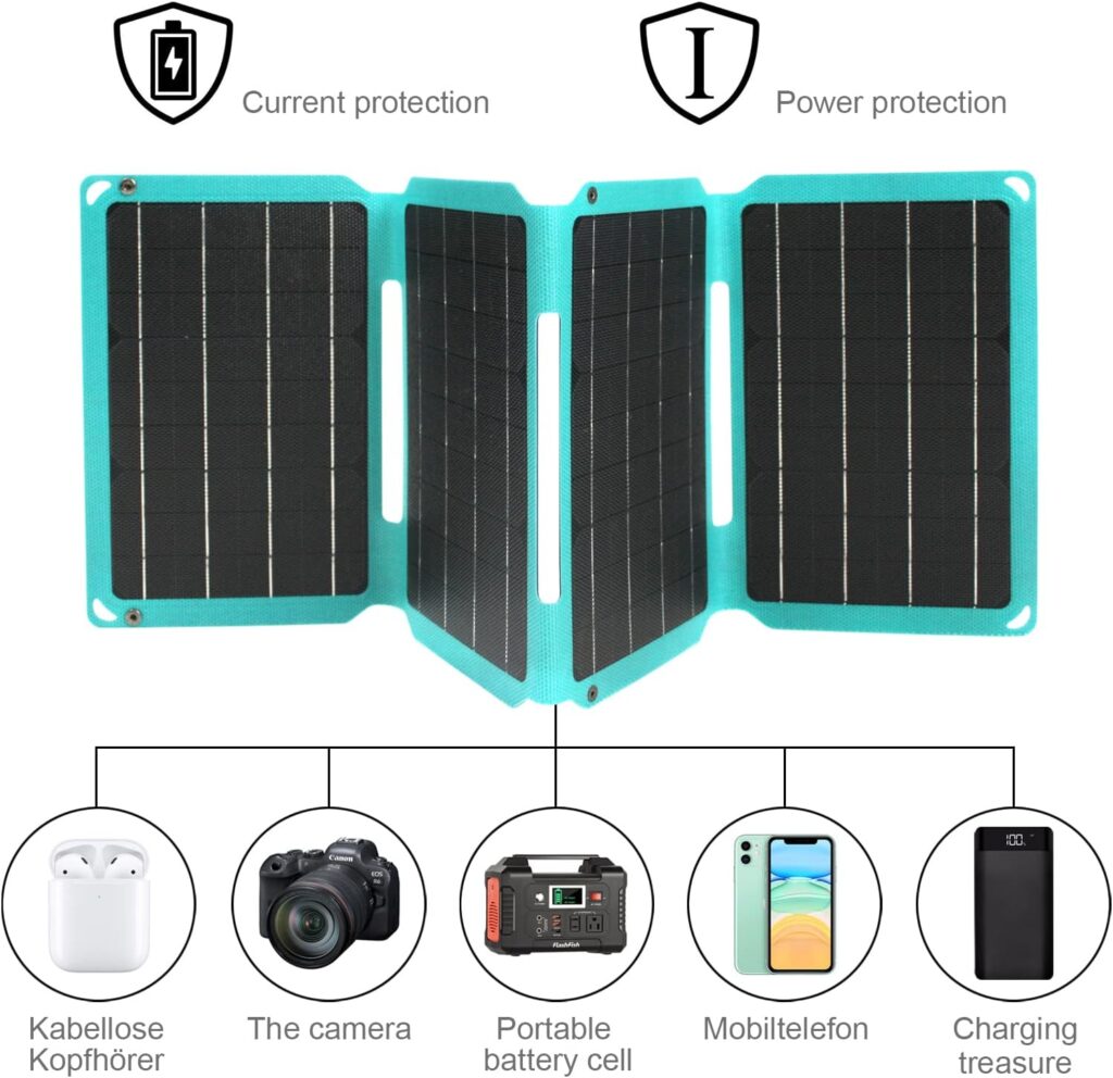 28W Solar Panel, Foldable Solar Panel Charger, Monocrystalline ETFE Solar Panel, Portable Solar Charger with -Type-C, DC, USB, 3 Outputs for Camping or Hiking, Camera, 12V Battery, Phone, Laptop