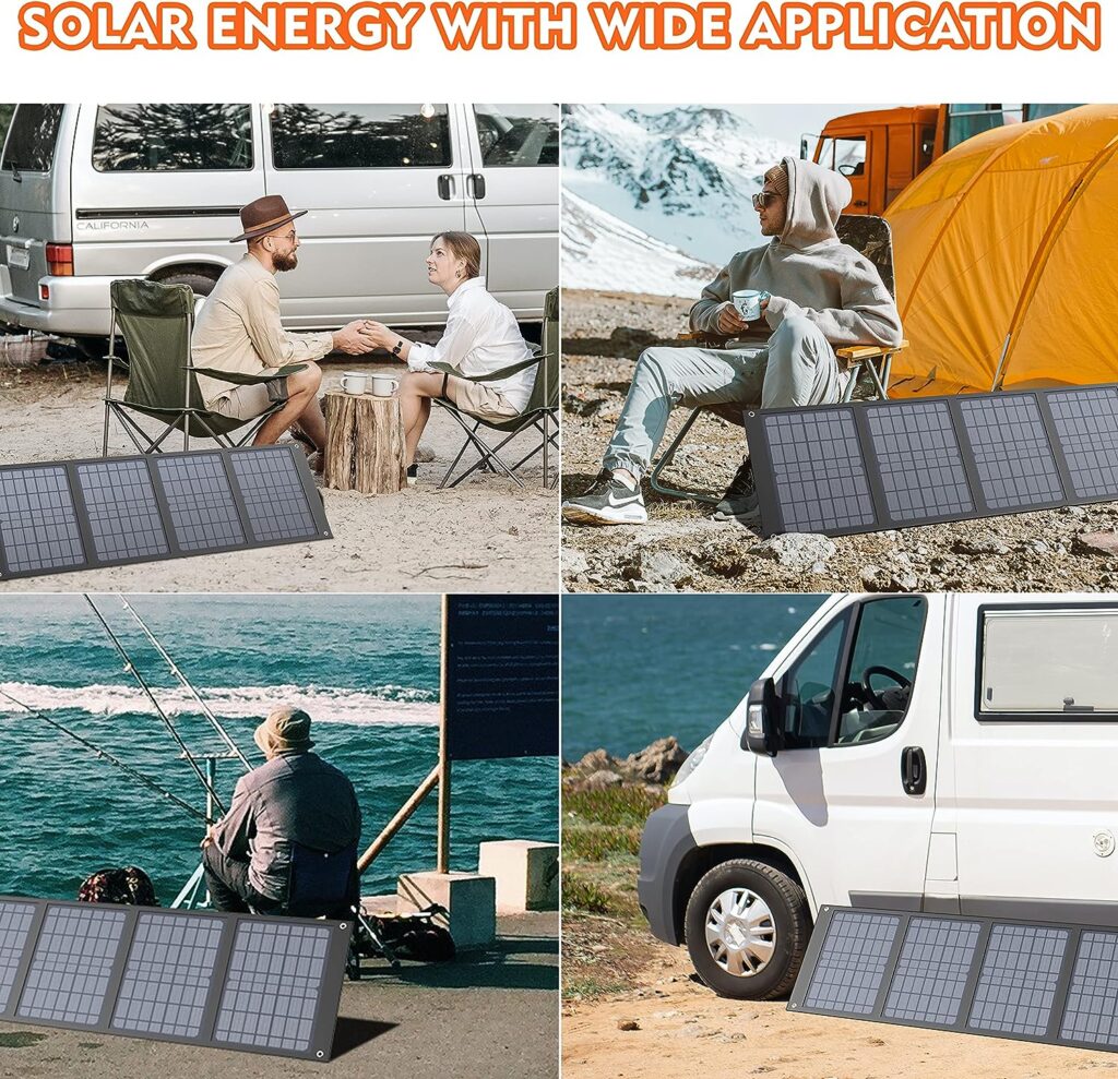 40W Portable Solar Panels, Foldable Solar Panel Charger for 100-300W Portable Power Station, with Adjustable Kickstands, DC 12-15V Output, USB 3.0 Port for Camping Van RV Trip