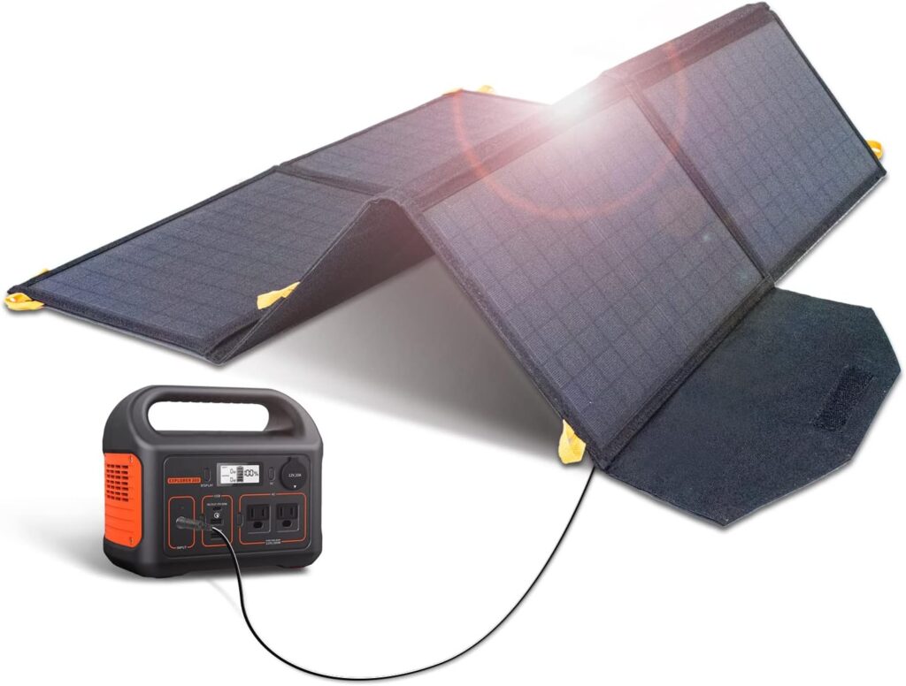 60W 19.8V Foldable Solar Panel Kit,Monocrystalline Solar Cell Solar Charger with USB Outputs and 4-in-1 Connector for Smartphones, Tablets, Laptops, and Power Stations