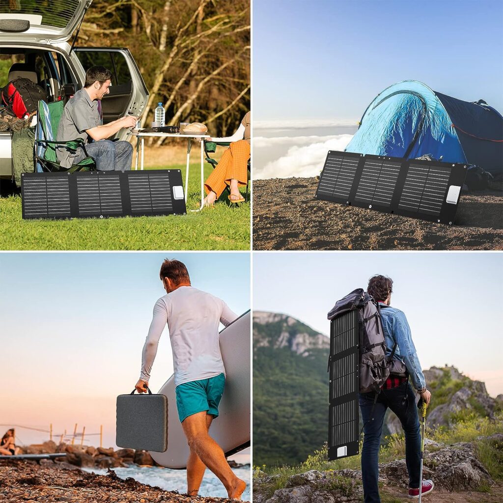 60W Foldable Solar Panel with 18V DC Output, Powkey Solar Charger with Adjustable Kickstand and Carrying Bag, Portable Solar Panel for Power Stations with USB-A USB-C QC 3.0 for Outdoor Camping