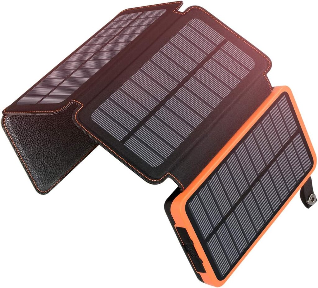 A ADDTOP Solar Charger Power Bank - 25000mAh Fast Charging Portable Charger with 4 Solar Panels Solar Cell Phone Charger External Battery Pack for Phone Tablet