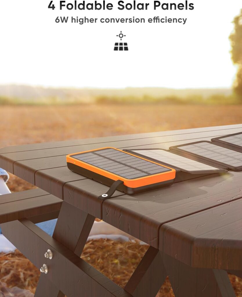 A ADDTOP Solar Charger Power Bank - 25000mAh Fast Charging Portable Charger with 4 Solar Panels Solar Cell Phone Charger External Battery Pack for Phone Tablet