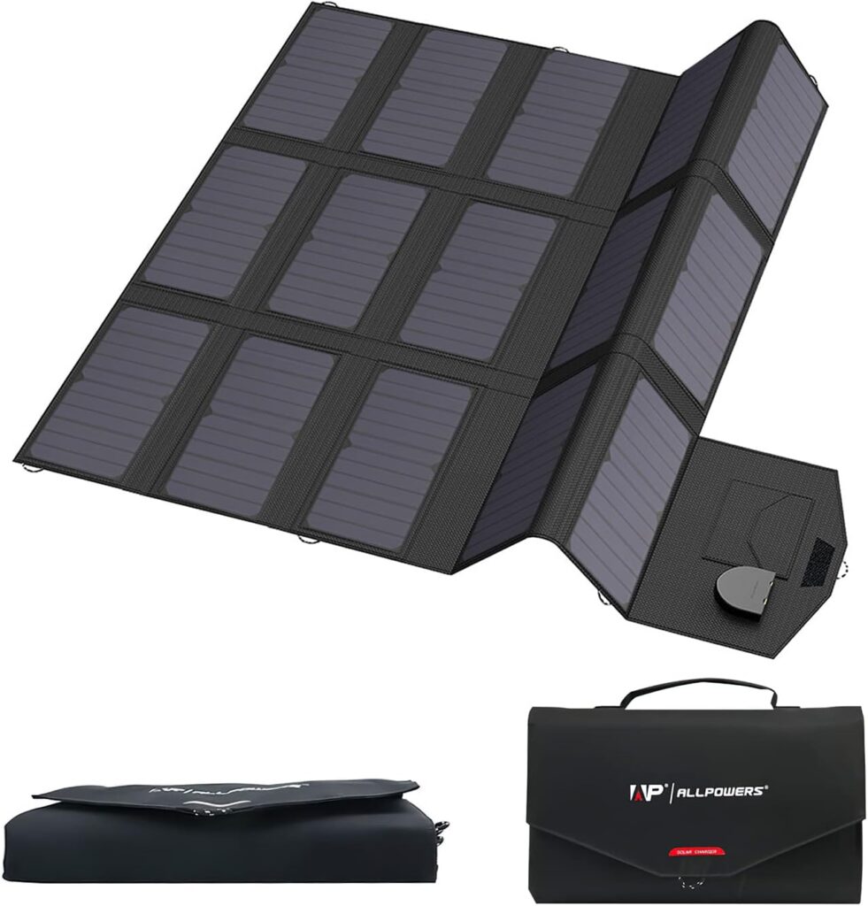 ALLPOWERS Foldable Portable Solar Panel 100W (Dual 5v USB with 18v DC Output) Monocrystalline Solar Charger for Laptop Tablet Notebook Solar Generator 12v Car Boat RV Battery Camping Hiking Travel