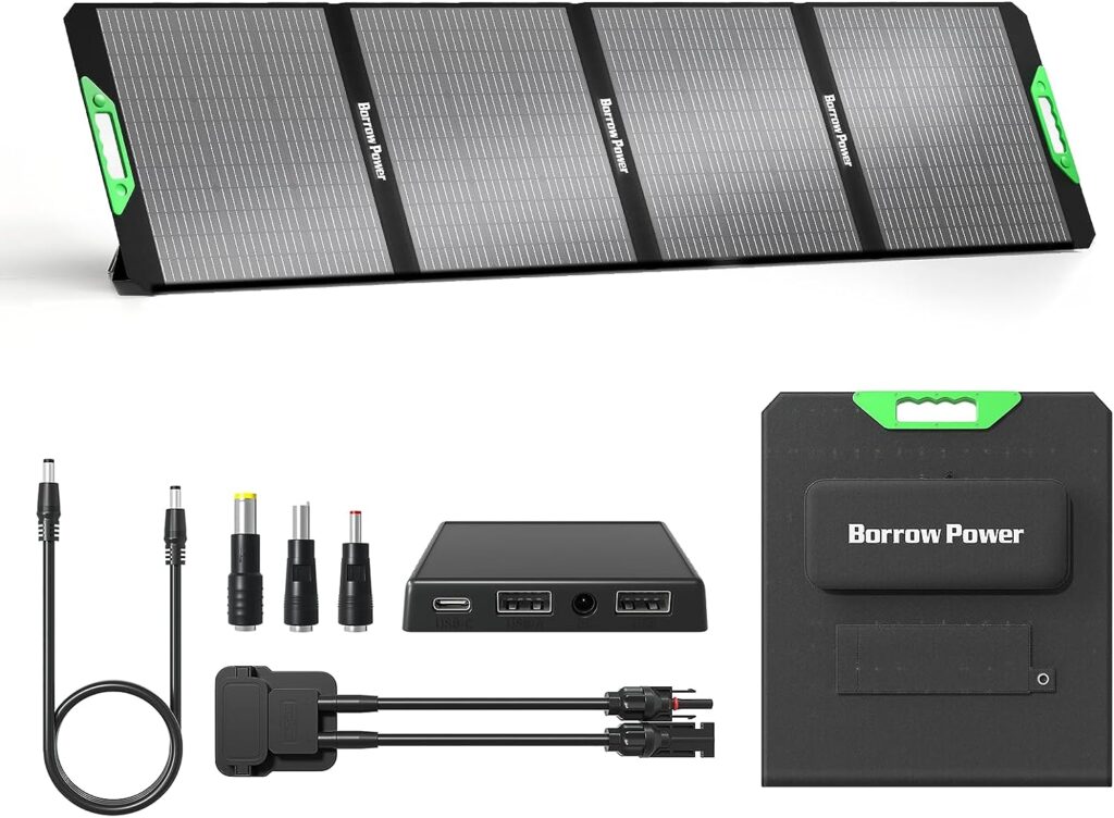 Borrow Power 160W 20Volt Portable Solar Panel kit for Home, Solar Panel with 3 USB+DC+MC4 Output,Compatible with Smartphone Laptop Generators Power Station Camping Campervan Off-Grid Home
