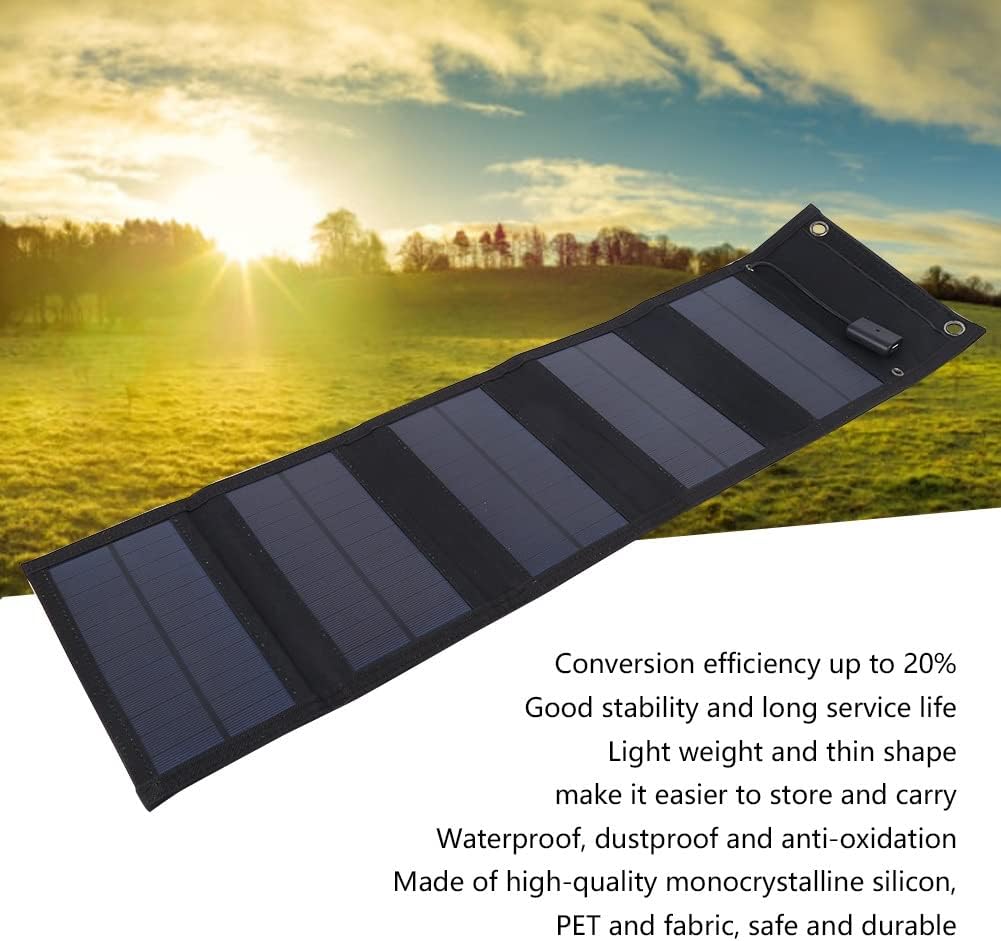 BuyWeek 20W Solar Charger Foldable Solar Panel Charger USB Ports (5V) with Charging Indicator IP65 Waterproof Monocrystalline Outdoor Solar Panel for Camping Travel, Electronic Devices Charging : Amazon.co.uk: Electronics  Photo