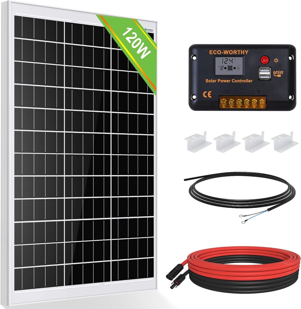 ECO-WORTHY 120W Solar Panel Kit Off-Grid System: 120W 12V Monocrystalline Solar Panel with 30A Charge Controller + Solar Cables + Z Brackets for Motorhome RV Boat Shed Camping