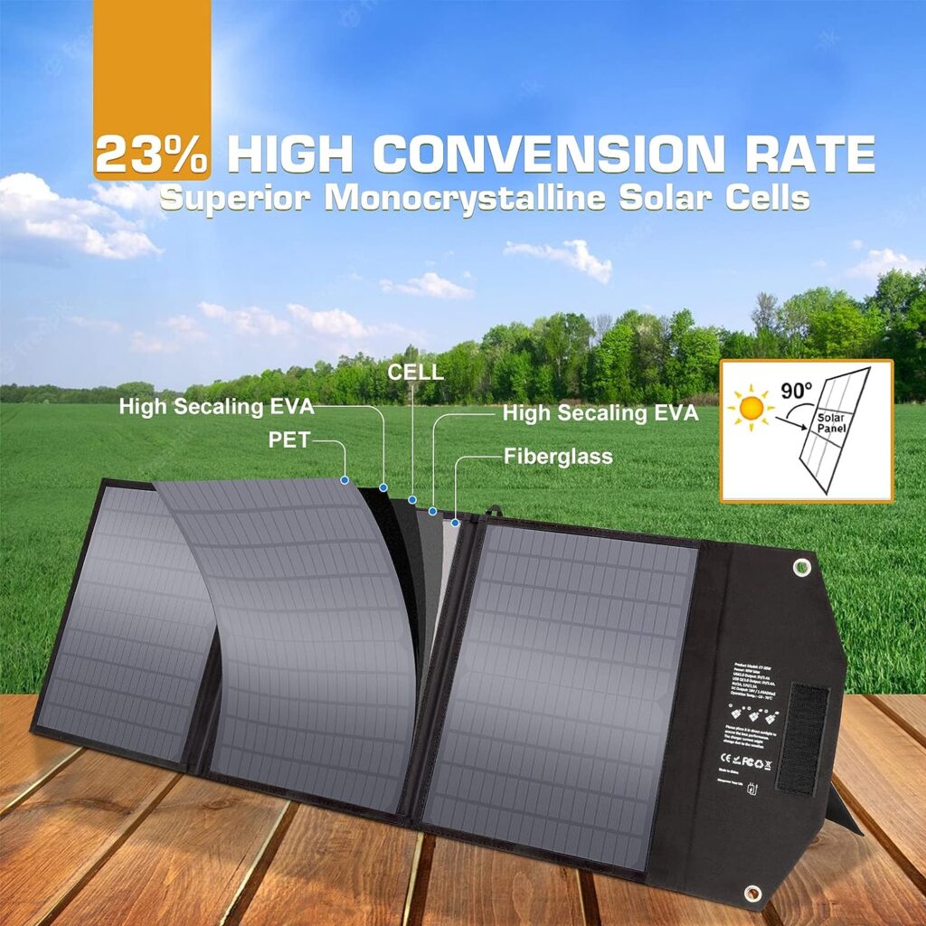 Ecosonique 30W Foldable Solar Charger, Portable Solar Panel with QC 3.0, USB Port  18V DC Output (10 Connector), IPX4 Waterproof Monocrystalline Solar Panel Charger for Phone Powerbank Camping Hiking: Amazon.co.uk: Electronics  Photo