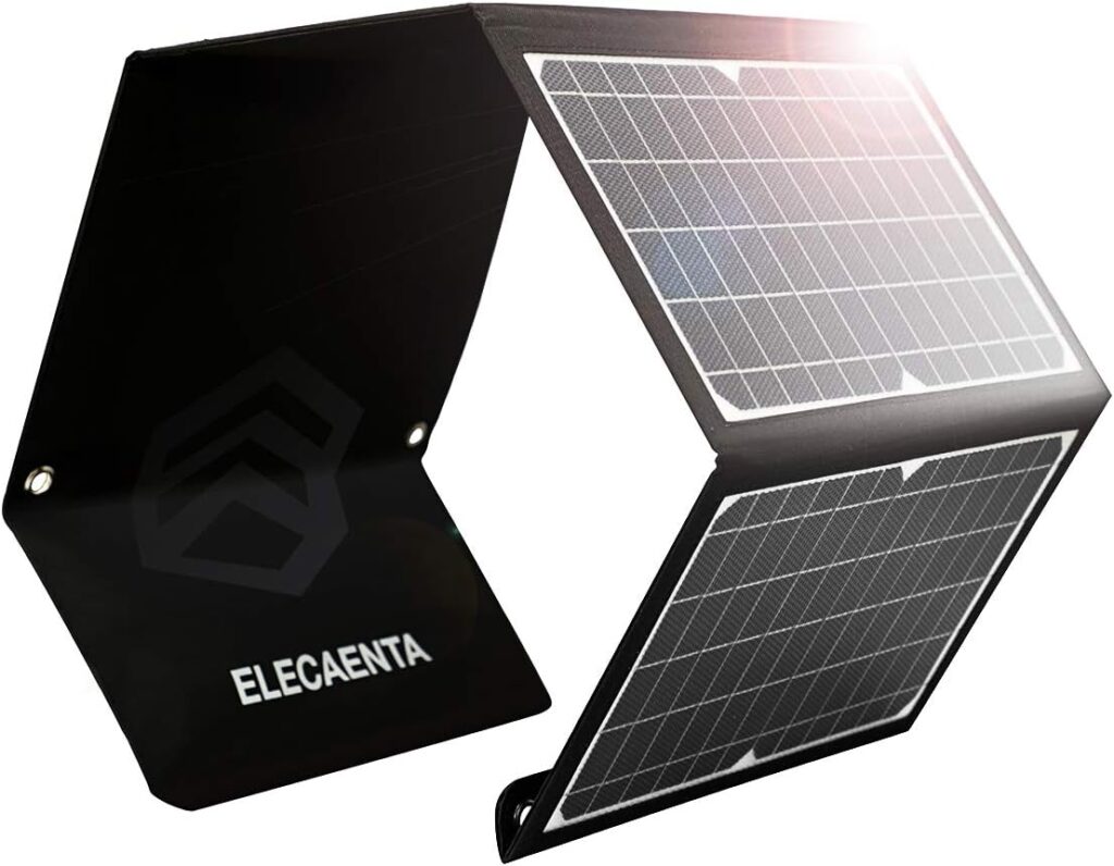 ELECAENTA 30W ETFE Foldable Solar Charger 3 USB Ports PD18W QC3.0 Type-C Zipper Protection Portable Solar Panel Kit Waterproof for Cell Phone Smartphone Tablet Powerbank Camera Outdoor Camping Travel