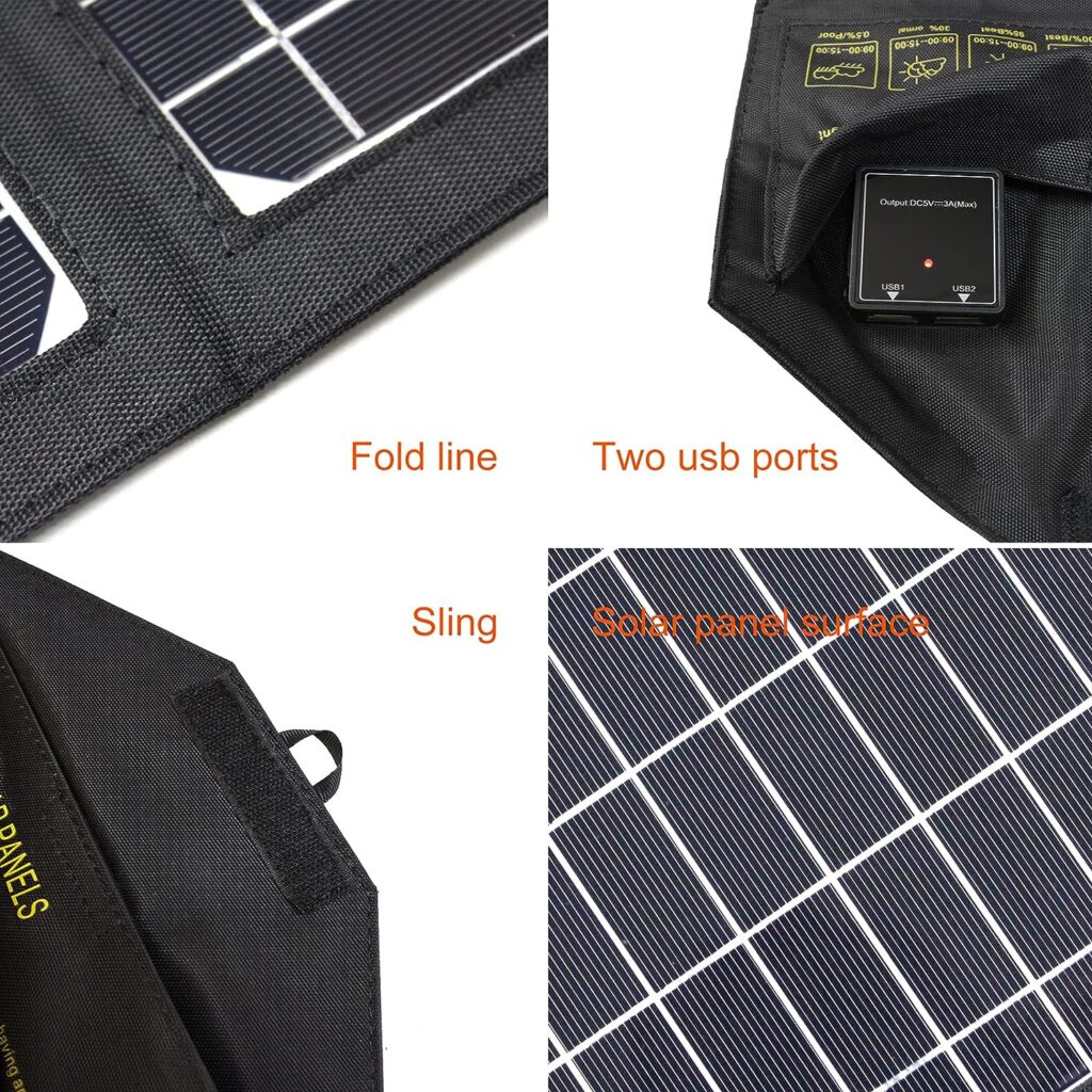 Foldable Solar Charger 21W 5V/4.8A Total Maximum Monocrystalline Solar Panel Charger 2 USB ports Waterproof Portable Solar Panels for Mobile phones, Tablets and Other digital devices