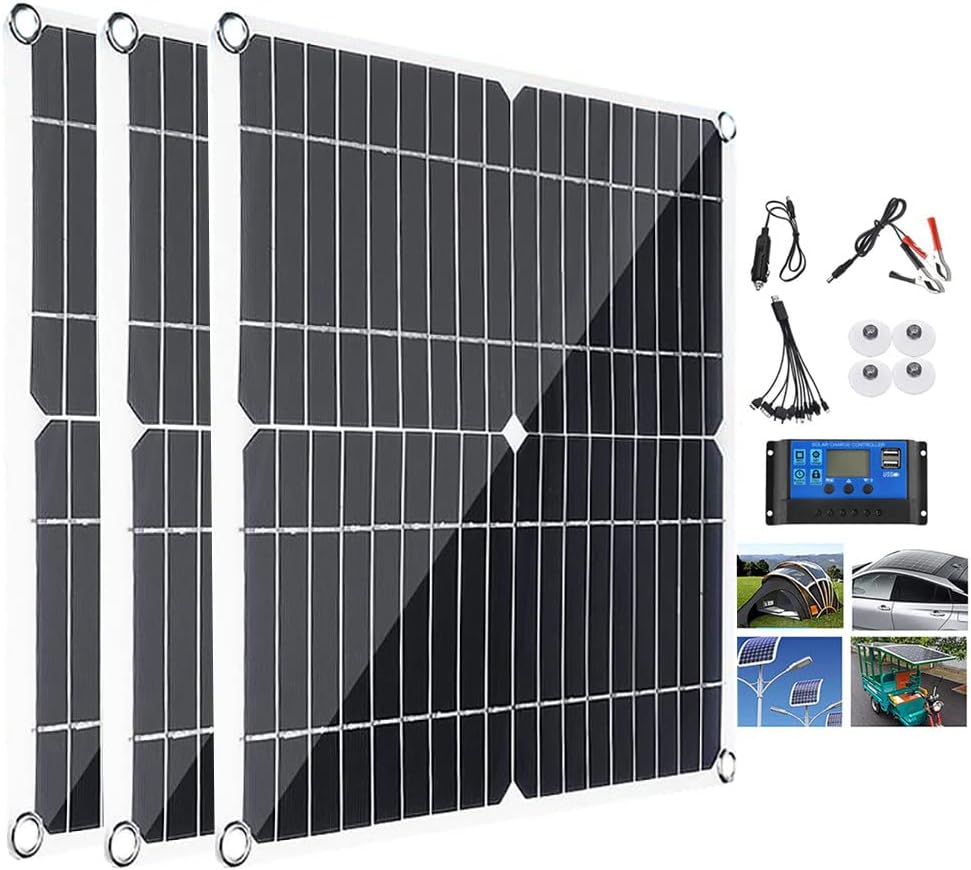 JXKJBGRN 200W 400W 600W 800W Solar Panels Kit With 30A/60A Controller, USB 12V Portable Solar Power Charger for Motorhome/Roof/Camping Car/Boat/RV, High Conversion Rate,3x200W-30A