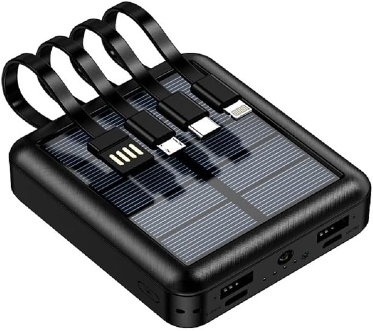 Lightweight Solar Power Bank 20000mah, High Capacity Solar Charger with 4 Inputs  2 Usb Output, Waterproof Led Indicator Solar Power Bank for Iphone Tablets Outdoor Solar Charger Power Bank (Black): Amazon.co.uk: Electronics  Photo