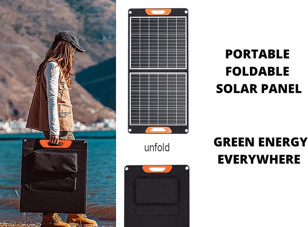 Mobisolar 100W Foldable Solar Panel Portable Monocrystalline Solar Charger for Power Stations Caravan Boat Camping Camper 12V Car Off-grid Home RV Battery with USB and DC outputs (Mono PERC Design)