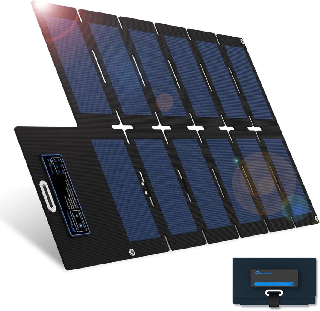 Nicesolar 30W Foldable Solar Panel Solar Charger Dual USB Quick Charge Lightweight IP67 Compact iPhone iPad Galaxy Android Compatible, 30W Portable 12V Battery Charger Kit for Car, Boat, RV 12V