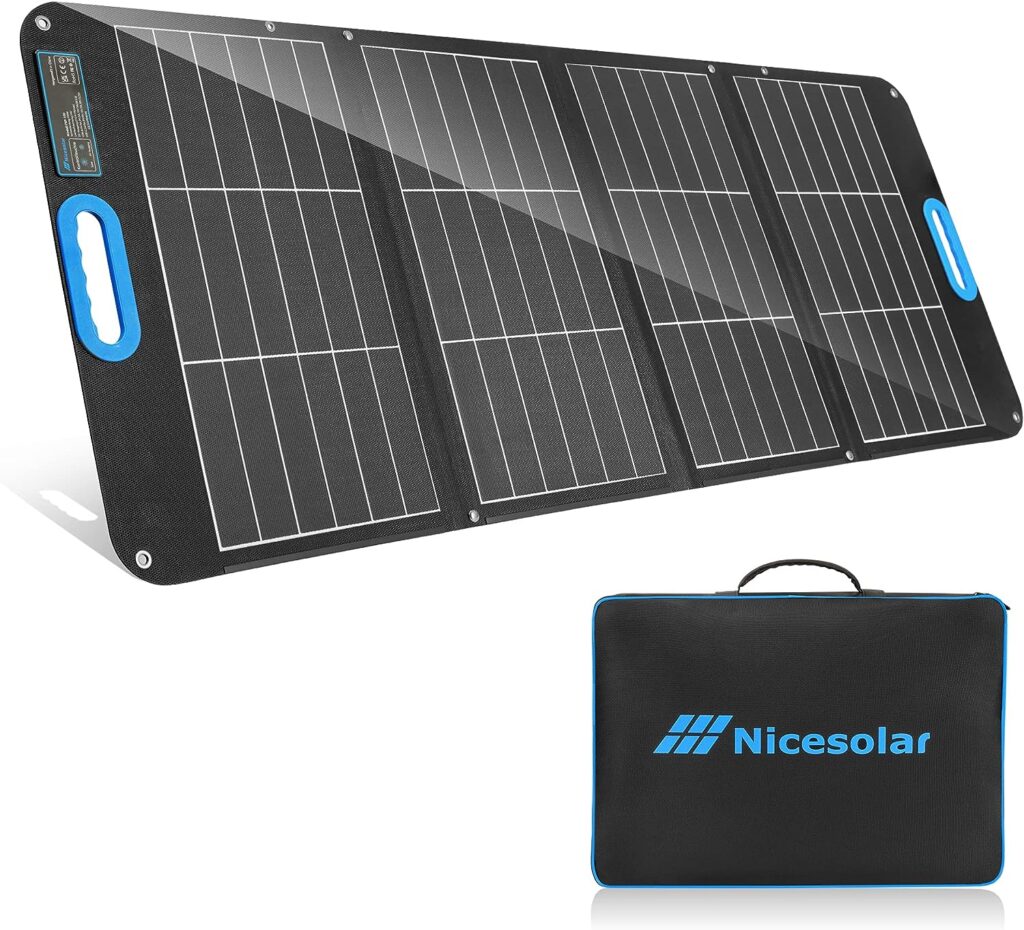 Nicesolar Foldable Solar Panel 100W for Portable Power Station, Portable Solar Charger with Dual USB PD 65w for Laptop Cell Phones, Tablets, Camera, Outdoor Camping Van RV