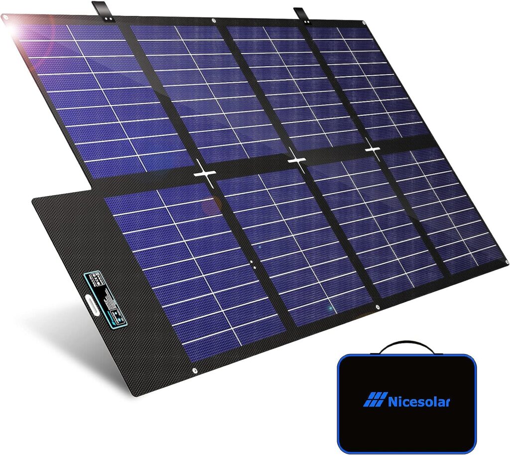 Nicesolar Foldable Solar Panel 200W for Portable Power Station Generator, Portable Solar Charger with Dual USB AC PD 65W for Laptop Smartphones Tablets Camera Outdoor Camping Van RV