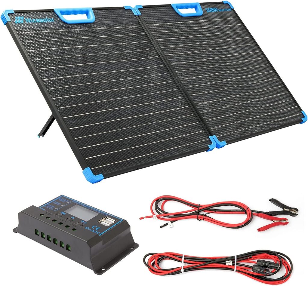 Nicesolar Portable 100W Solar Panel Kit, Extremely Lightweight Foldable Solar Panel for Portable Power Station  Lead-Acid  Lithium  LiFePO4 12V Battery for Camping Outdoor Boat RV