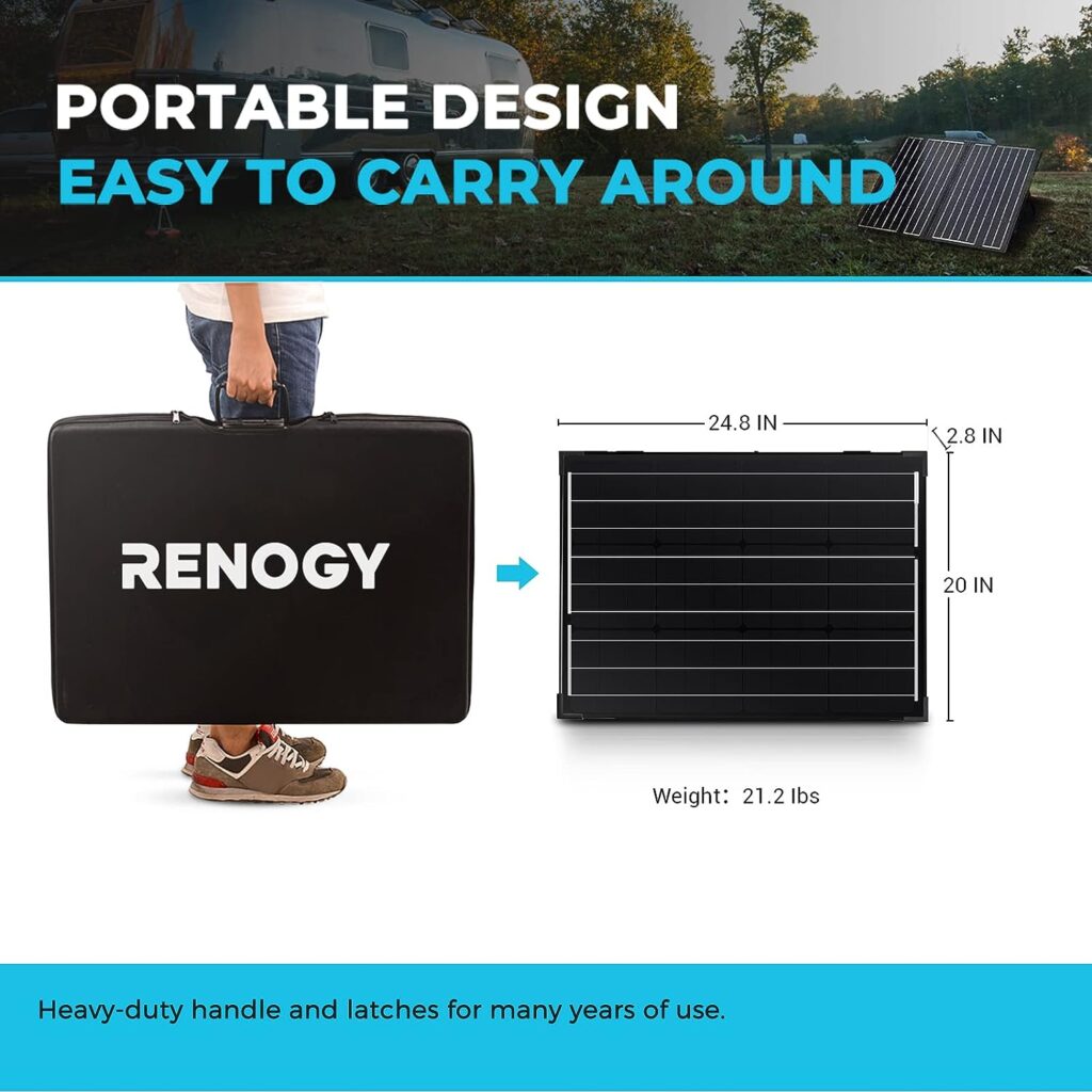 Renogy 100 Watt 12 Volt Portable Panel with Waterproof 20A Charger Controller Foldable 100W Solar Suitcase with Adjustable Kickstand for Power Station, Panel-20A, Black