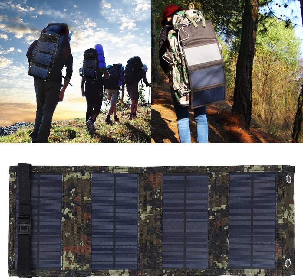 Solar Charger,10W 5.5V Foldable Portable Outdoor Solar Panel Charger Power Bank Waterproof External Battery Compatible with Smartphones,Tablets and More for Outdoor Activities (Camouflage)