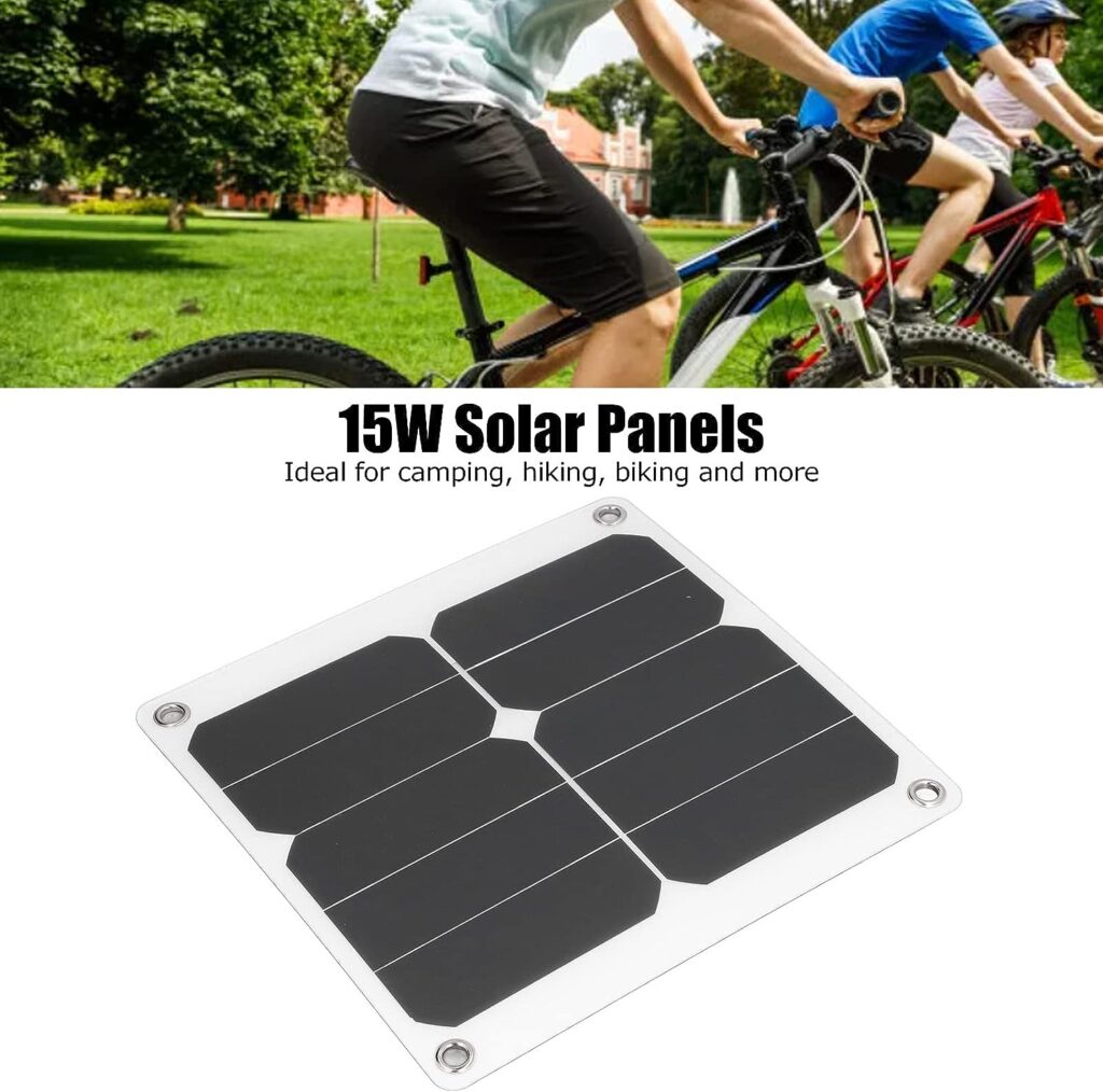 Solar Panel, 5V 15W Portable USB Solar Charger, High Capacity Solar Power Bank Charging Kit for Smartphones Tablets Off-Grid Applications, for Outdoor Hiking Camping Emergency