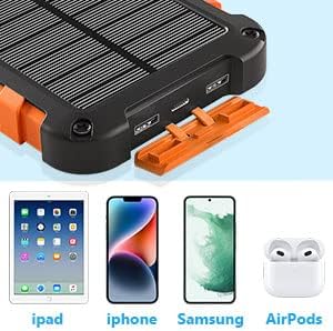 Solar Power bank 20000mAh Portable Solar Charger PD 15W USB C Fast Charging Outdoor Waterproof Power Bank Solar with LED Light and 3 Outputs Battery Charger for Smartphones Tablets and More Orange