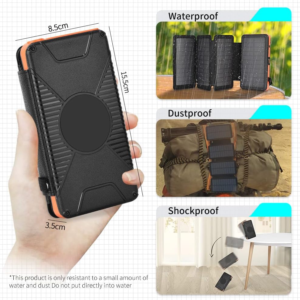 Solar Power Bank, 26800mAh Solar Portable Charger, PD18W Fast Charging + Qi10W Wireless Phone Charger Power Bank with 3 USB/Type C Outputs and Camping LED Lamp (3 Modes) for Phone, Camera, Camping