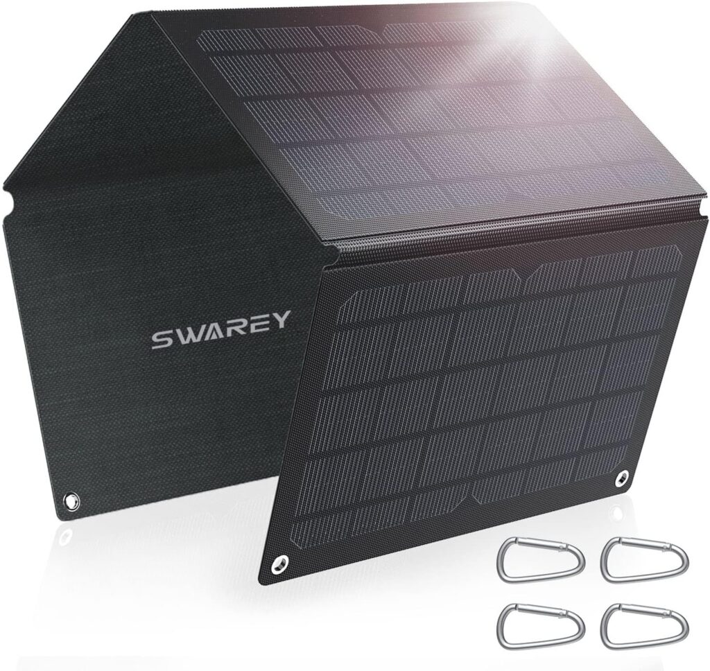 SWAREY Solar Charger 30W ETFE Solar Panel Foldable Monocrystalline Lightweight with USB-A/USB QC 3.0, Waterproof Solar Battery Charger for Smartphone Tablet Camera Powerbank and Camping Travel
