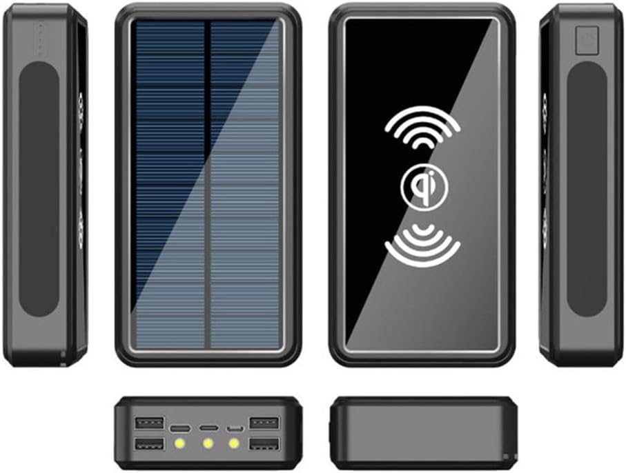 100000Mah Power Bank,Wireless Portable Charger Solar Phone Charger with Flashlight, Solar External Backup Battery Bank Fast Charge 4 Output Ports for Camping, Hiking, Trips Waterproof