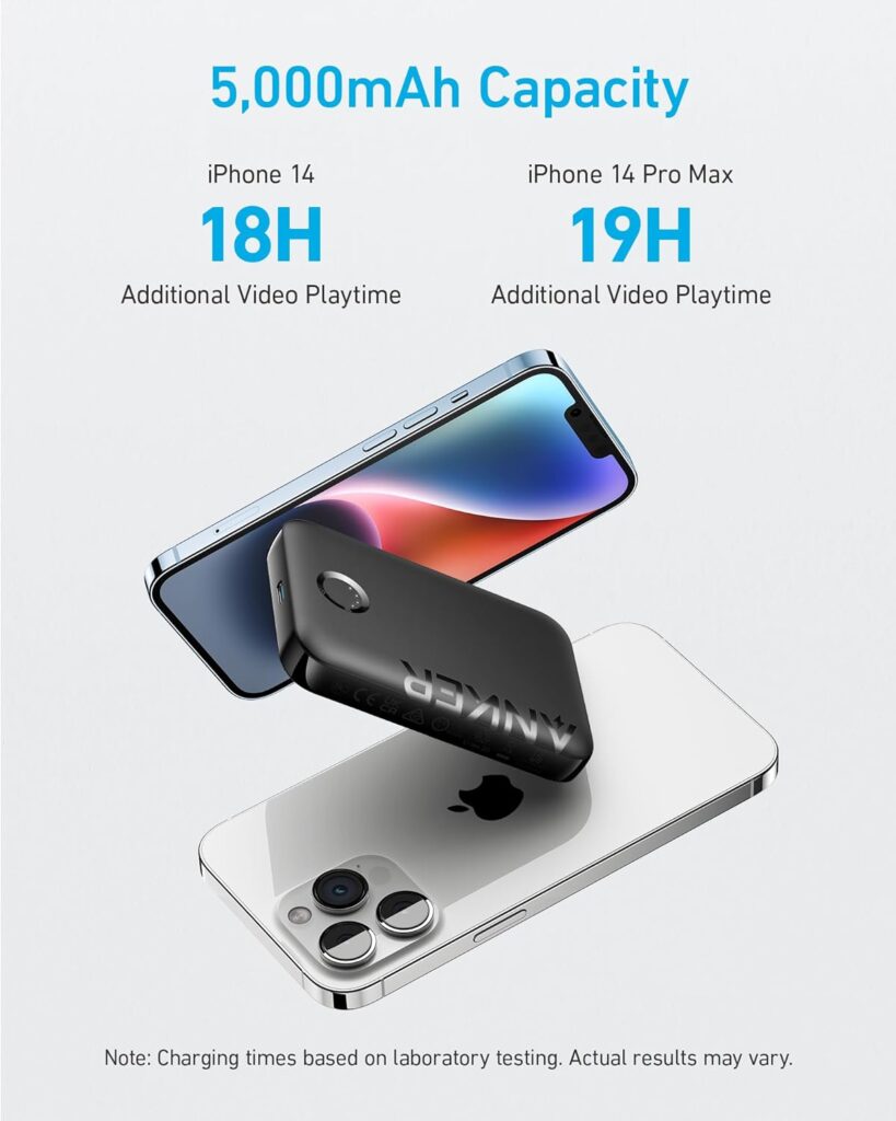 Anker Power Bank, 321 Magnetic Battery (PowerCore Magnetic 5K), 5,000mAh Magnetic Wireless Portable Charger, Compatible with iPhone 14/14 Pro / 14 Plus / 14 Pro Max, iPhone 13 and 12 Series