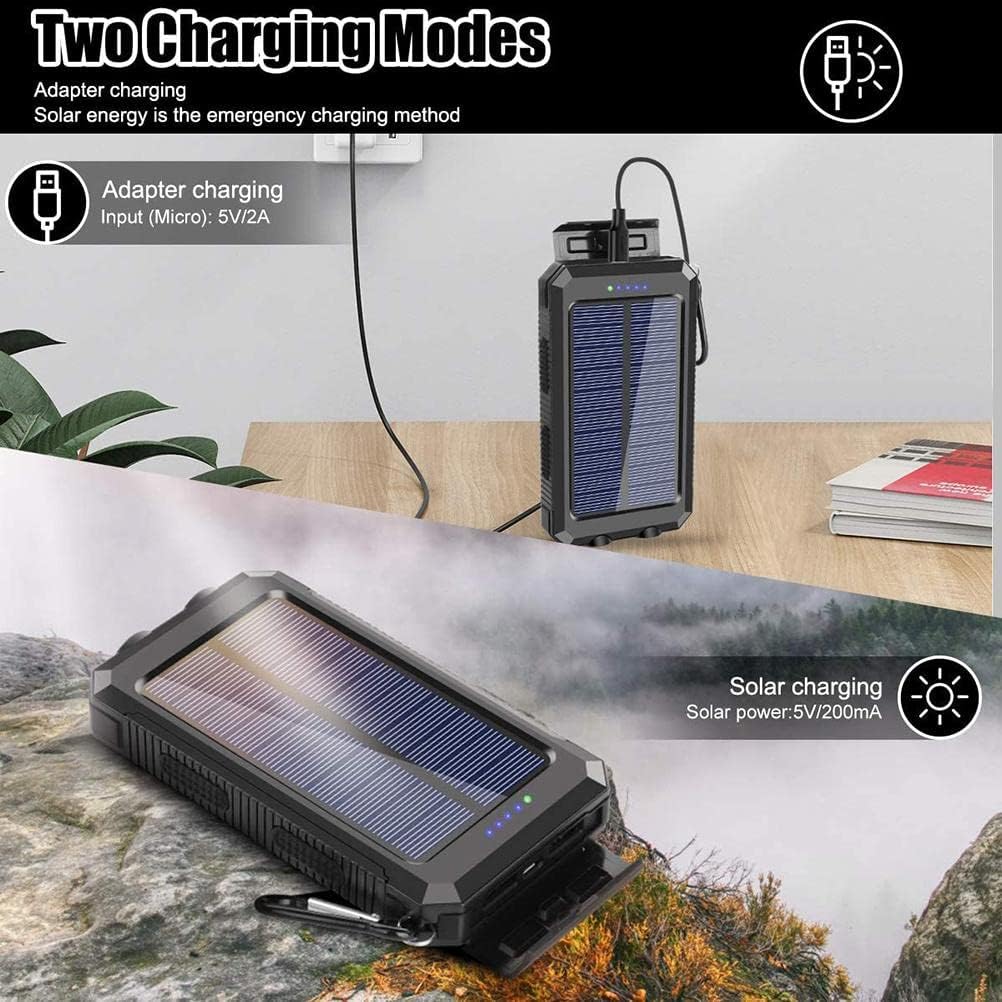 ARTOCT Solar Power Bank,20000mAh High Capacity Portable Solar Charger,Fast Charge External Battery Pack with Dual USB Ports,Waterproof Outdoor Power Bank with Compass Led Flashlight