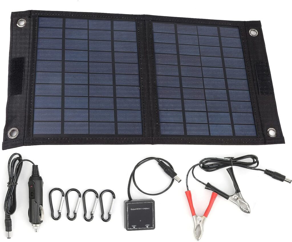 Folanda Portable Solar Panel Kit, 20W Foldable Monocrystalline Solar Charger with Dual USB Output, Flexible Solar Power Backup Portable Power Stations for Outdoor Camping, Emergency, Power Outage