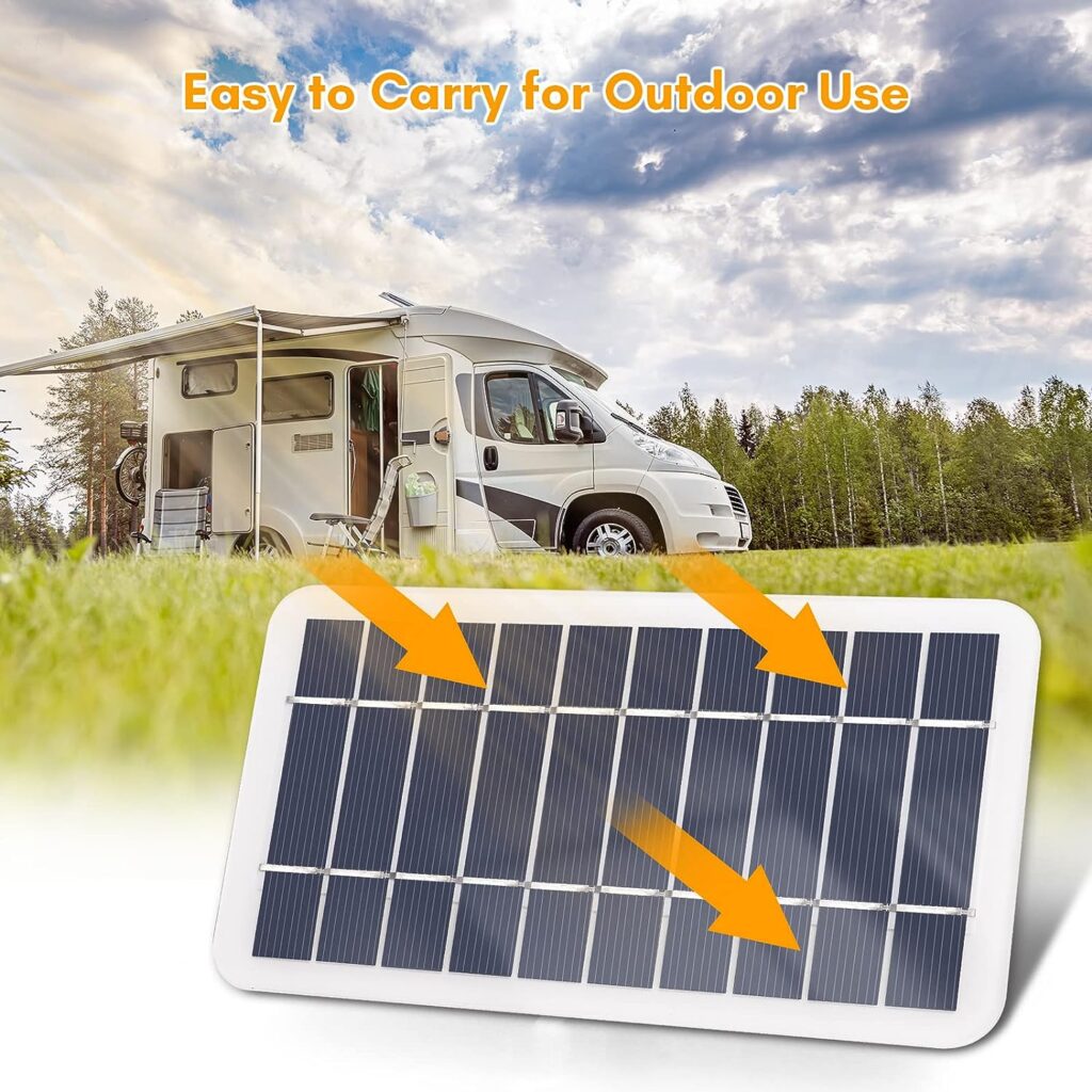 Irishom 2W 5V Portable Solar Charger Waterproof Solar Panel Charger for Camping with Micro USB Plug for Charging Mobile Phones Mini Fans LED Light Home Monitor Camera