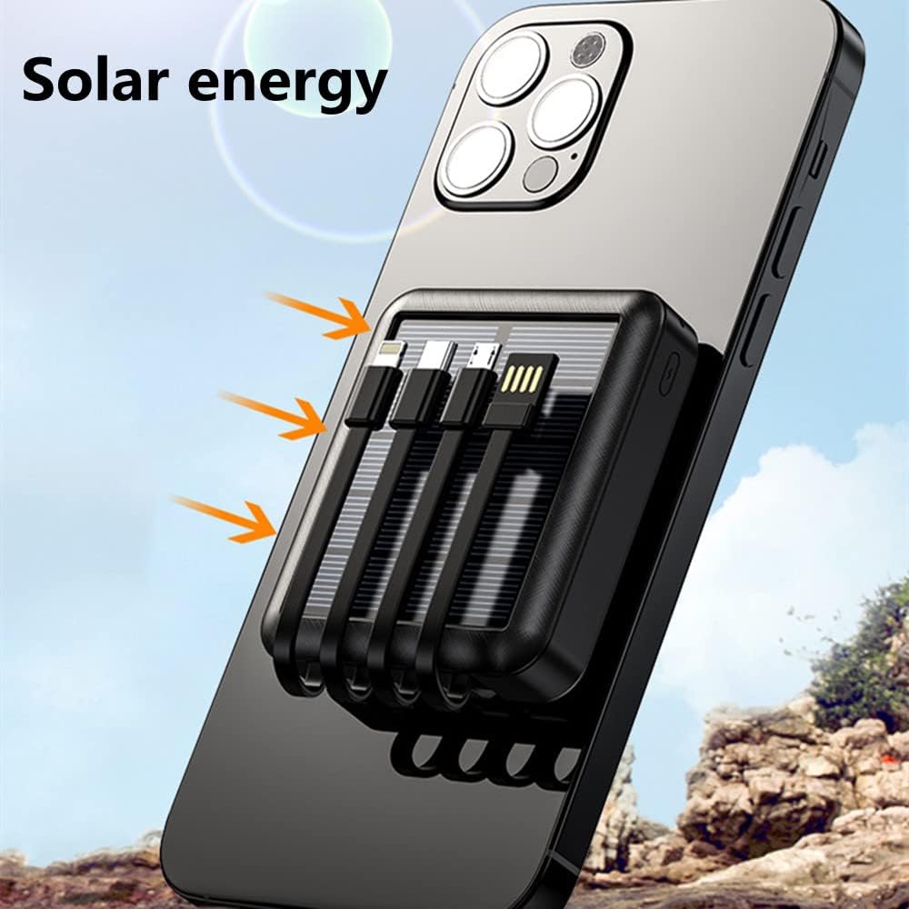 KISUFU Lightweight Solar Power Bank 10000mah,High Capacity Solar Charger with 4 Inputs  2 Usb Output,Waterproof Led Indicator Power Bank for Iphone Tablets Outdoor Solar Charger Power Bank (Black)