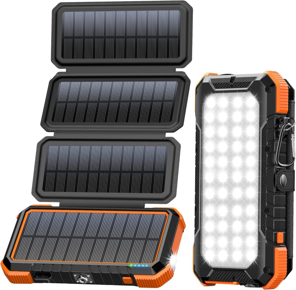 BLAVOR Solar Power Bank 20000mAh Portable Solar Charger Outdoor Solar Panel Power Bank PD 18W Fast Charging with Foldable Solar Panels Mobile Phone Power Banks for Camping USB Solar Power