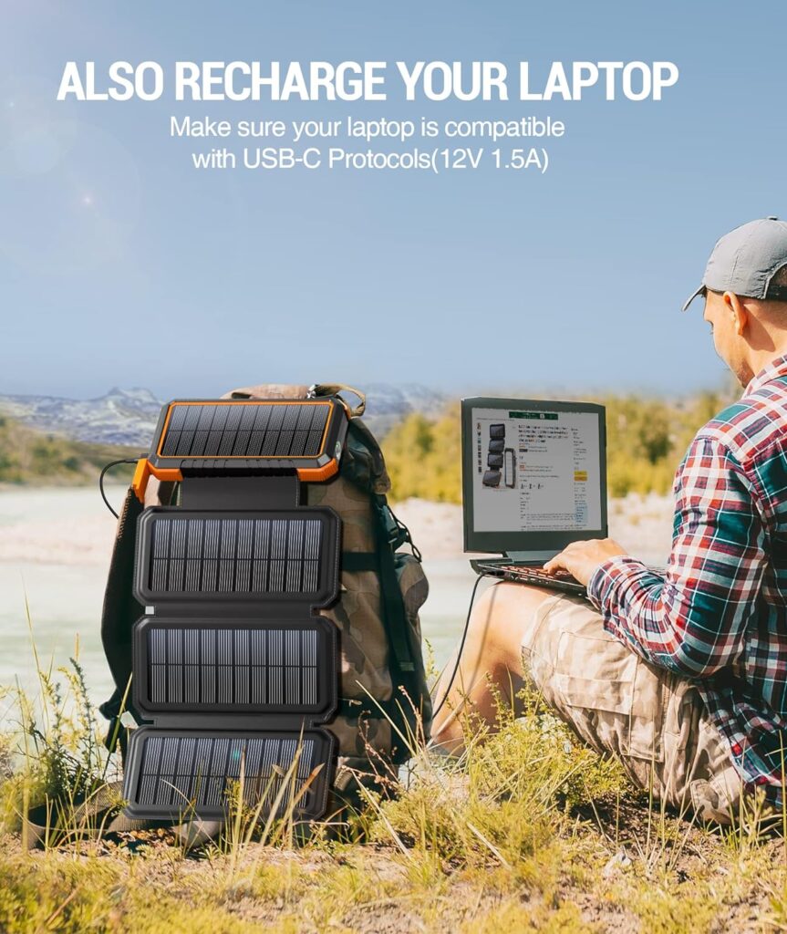 BLAVOR Solar Power Bank 20000mAh Portable Solar Charger Outdoor Solar Panel Power Bank PD 18W Fast Charging with Foldable Solar Panels Mobile Phone Power Banks for Camping USB Solar Power