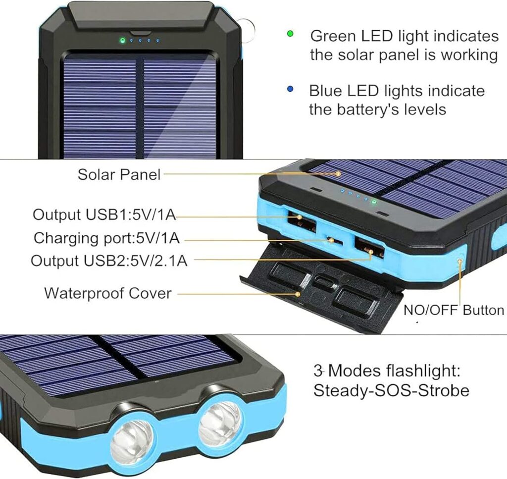 Solar Battery Charger Power Bank - Solar Phone Charger For Emergency, Solar Powered Charger, Solar Panel Charger, Waterproof Portable Outdoor Solar Charger, Portable Wireless Fast Charger