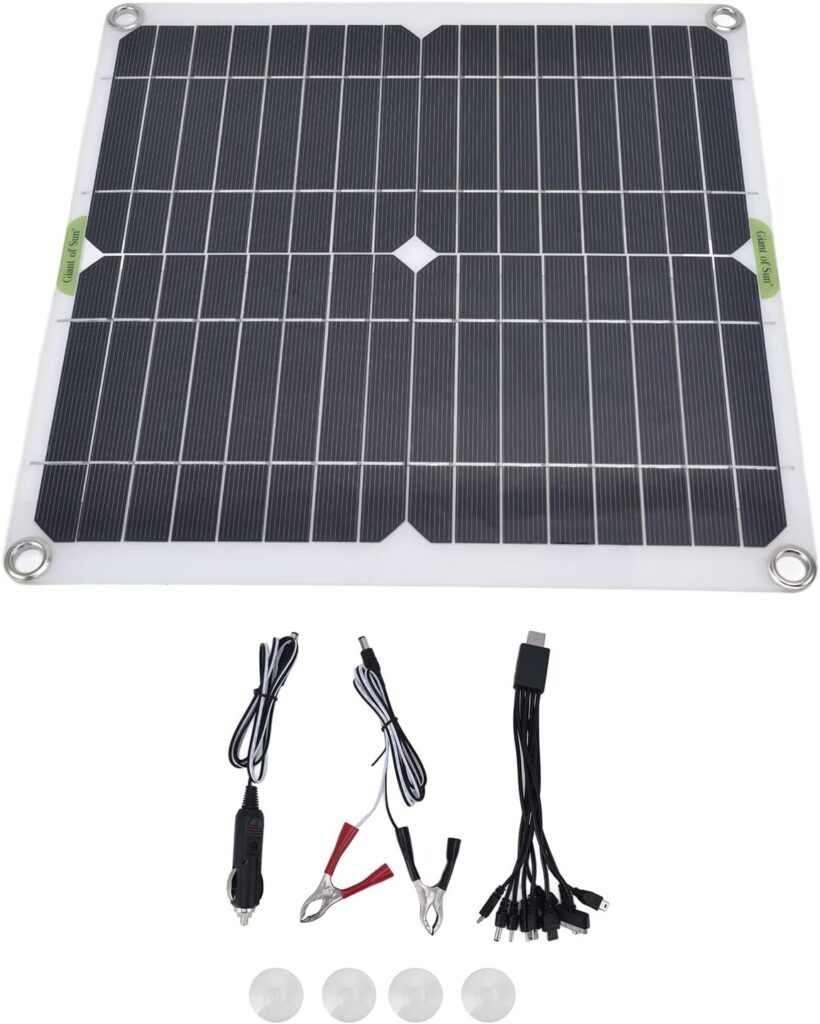 Solar Panel, 200W 5V 3A Waterproof Lightweight Portable Solar Charger, Outdoor Solar Panel Kit with Car Charger Crocodilian Clip 4 Suction Cups for RV, fans, Boats, Camping, Lights, Cameras, Car