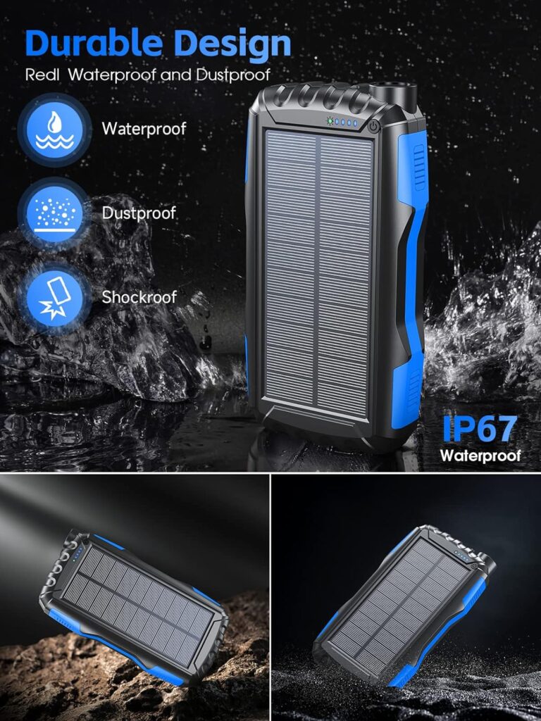 Solar Power Bank 42800mAh, Portable Solar Charger PD18W QC3.0, 3A USB C Phone Solar Battery Pack Fast Charging for Camping, Battery Charger Bank Compatible for Qi Device iPhone Samsung Huawei