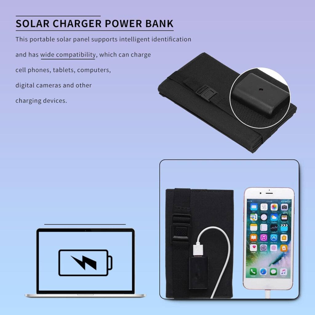 20W Portable Solar Panel, Foldable USB Solar Panel Charger, IP65 Waterproof, USB5V Output, Unfolded 480x185mm Solar Panels for Phone, Laptop, Tablet, etc.(Black)