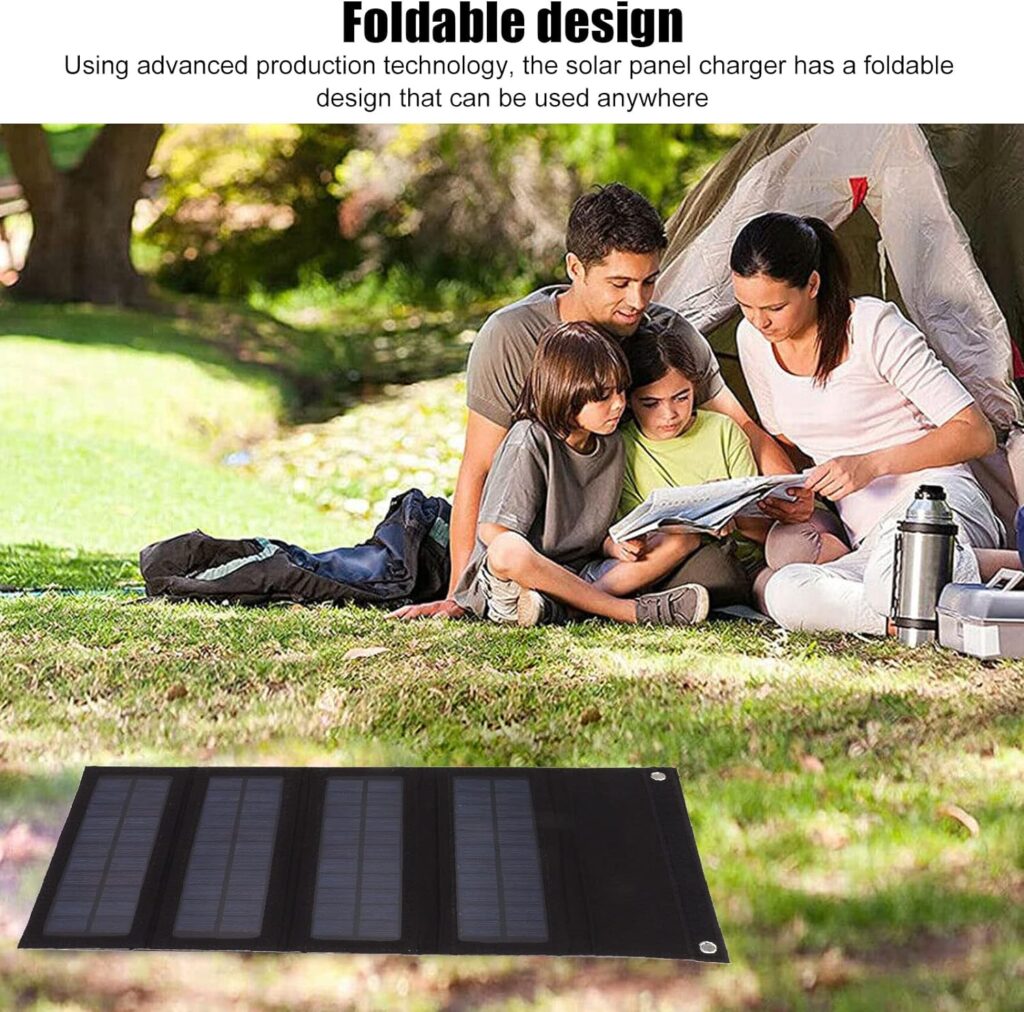 Foldable Solar Panel, 40W 4 Fold Phone Solar Charger Outdoor Portable Solar Panel Charger with 2 Buckles for USB Devices Camping Van RV Trip (Black)